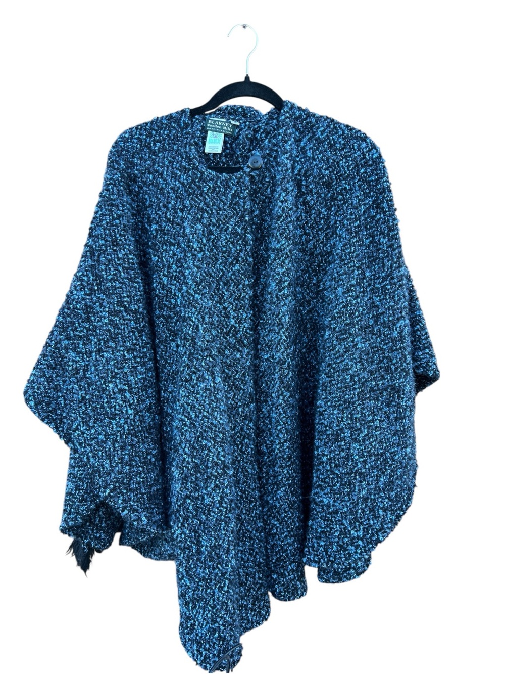 Branigan Weavers Irish Wool Bouclé Cape Attached Scarf Blue One Size Cottage - Picture 2 of 10